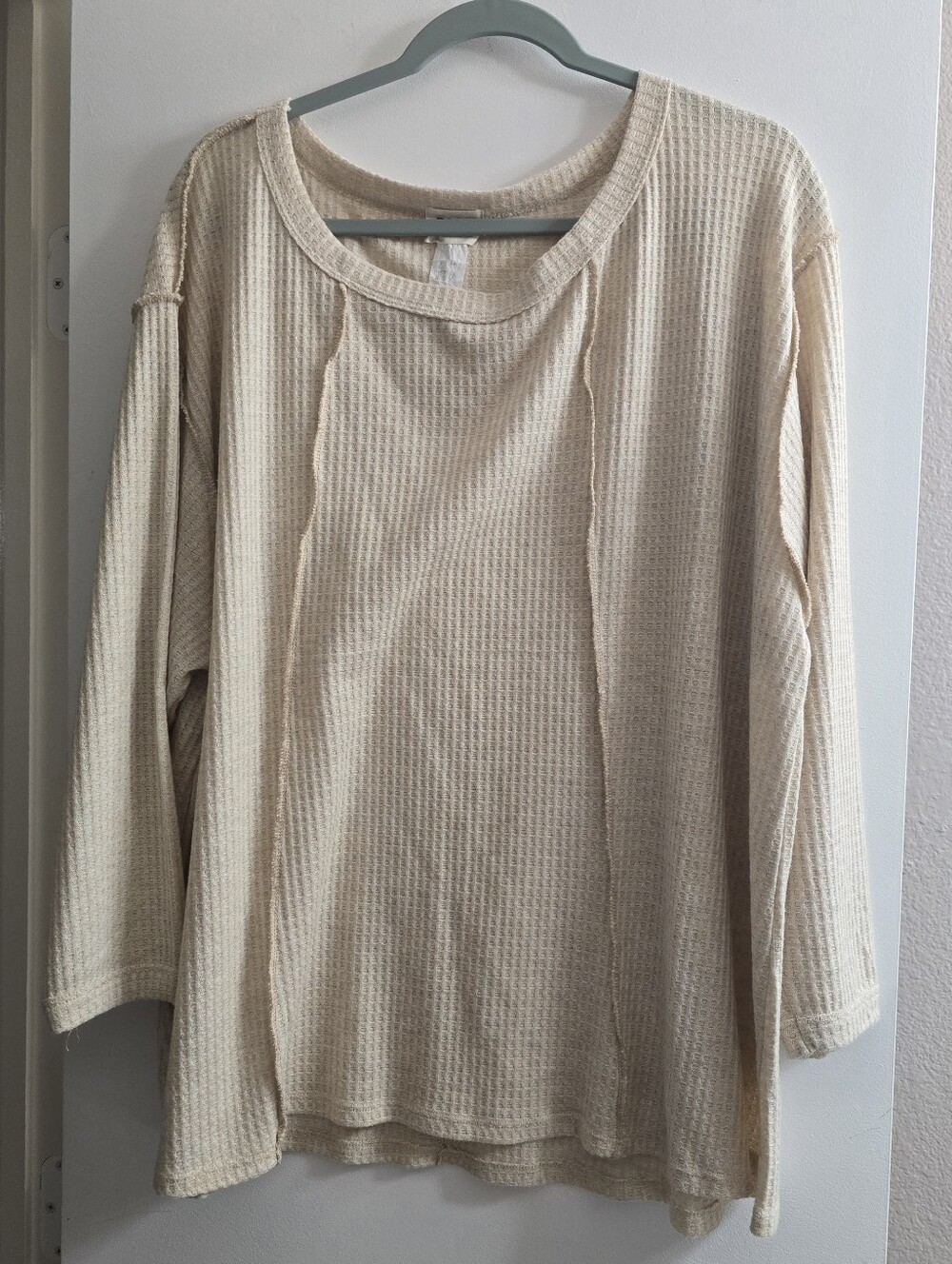 222 BiBi Women's Cream Waffle Knit Long Sleeve Top